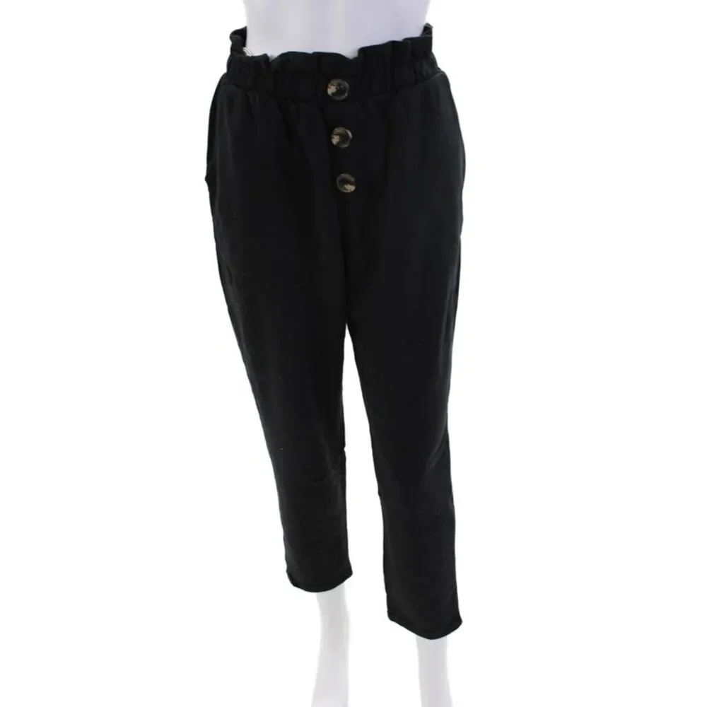 Z Supply Womens Cotton Button Straight Leg Casual Pants Black Size S